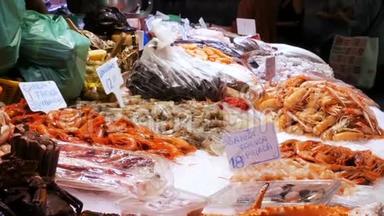 西班牙巴塞隆纳，西班牙波奎利亚冰市海鲜螃蟹龙虾鱿<strong>鱼虾</strong>小龙虾蚝蚌海贝